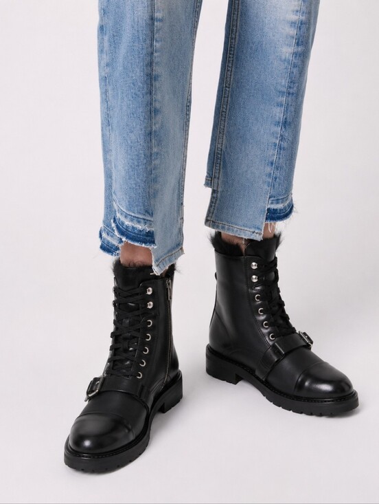 All Saints Shoes - ALLSAINTS Black Leather Shearling Donita Combat Boots
